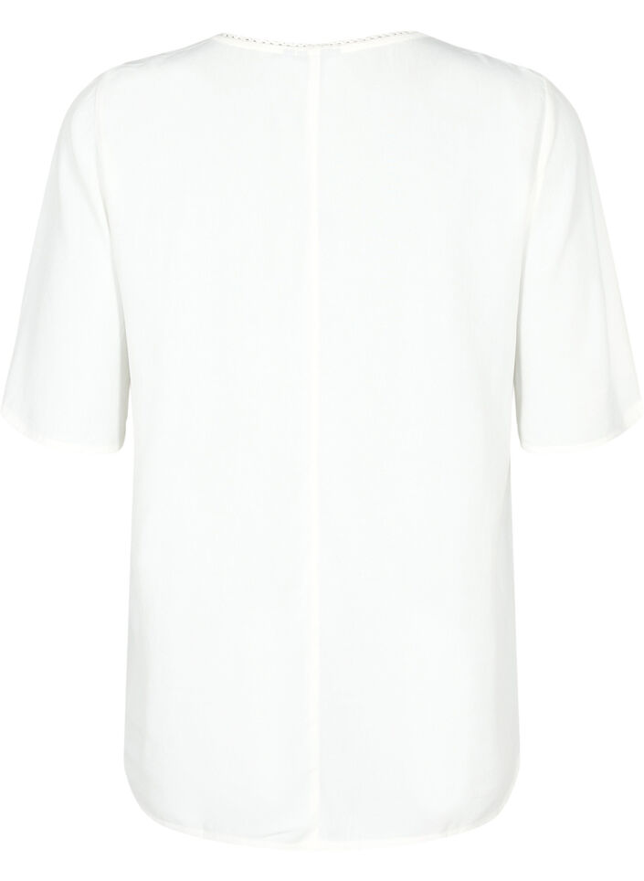 Viskosblus med 1/2 &auml;rmar och broderad detalj, Snow White, Packshot image number 1