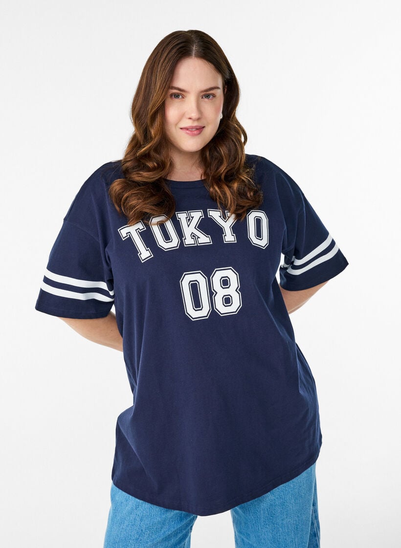 Sportig oversized college-t-shirt, Bl&aring;, Model image number 0