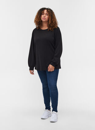 Sweatshirt med rund hals och långa ärmar, Black, Model image number 2