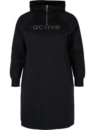 Sweatshirtklänning med huva och dragkedja, Black, Packshot image number 0
