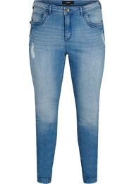Amy jeans med super slim fit och slitna detaljer och knappar, Light blue