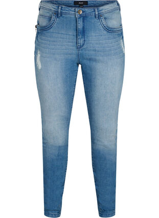 Amy jeans med super slim fit och slitna detaljer och knappar, Light blue, Packshot image number 0