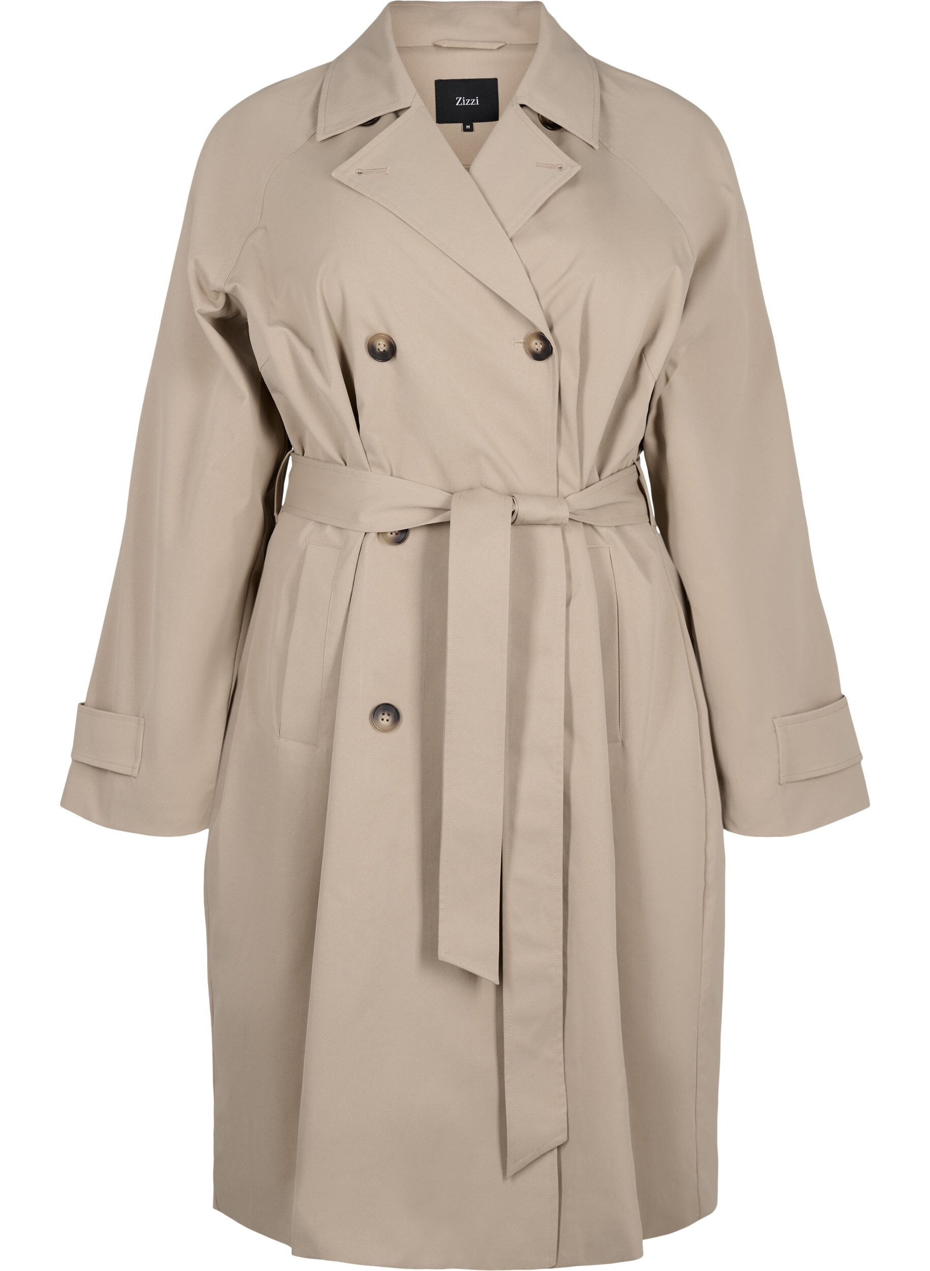 Zizzi Klassisk l&aring;ng trenchcoat med b&auml;lte, Chinchilla, Packshot image number 0