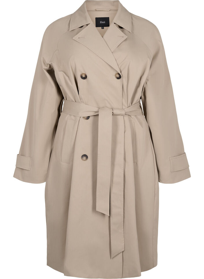 Klassisk lång trenchcoat med bälte, Chinchilla, Packshot image number 0