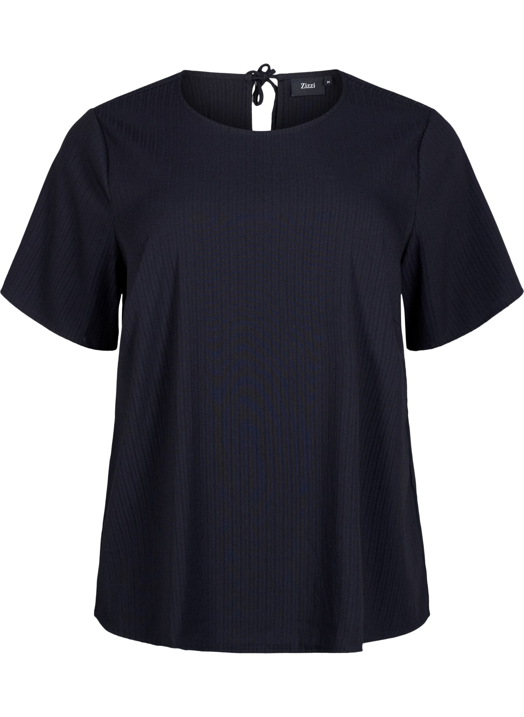 Zizzi Kort&auml;rmad viskosblus med knytband, Black, Packshot image number 0