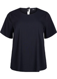 Kortärmad viskosblus med knytband, Black