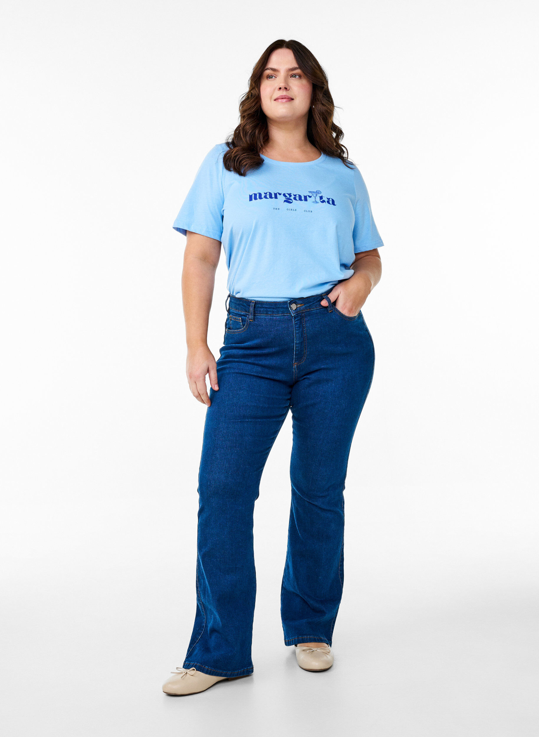 Zizzi FLASH - T-shirt med tryck, Bl&aring;, Model image number 1