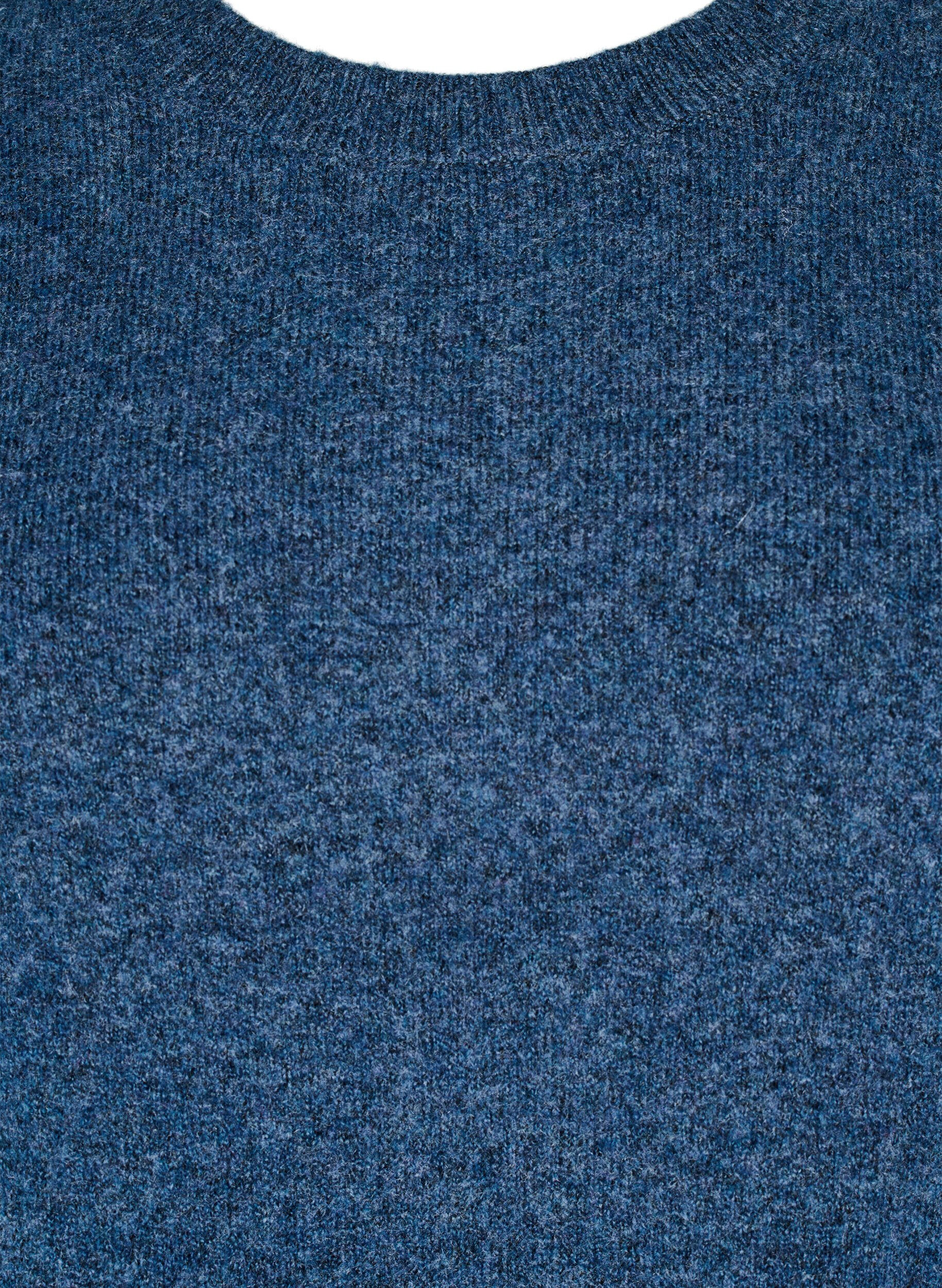 Zizzi Stickad topp i ull med slitsar, Bering Sea Mel., Packshot image number 2