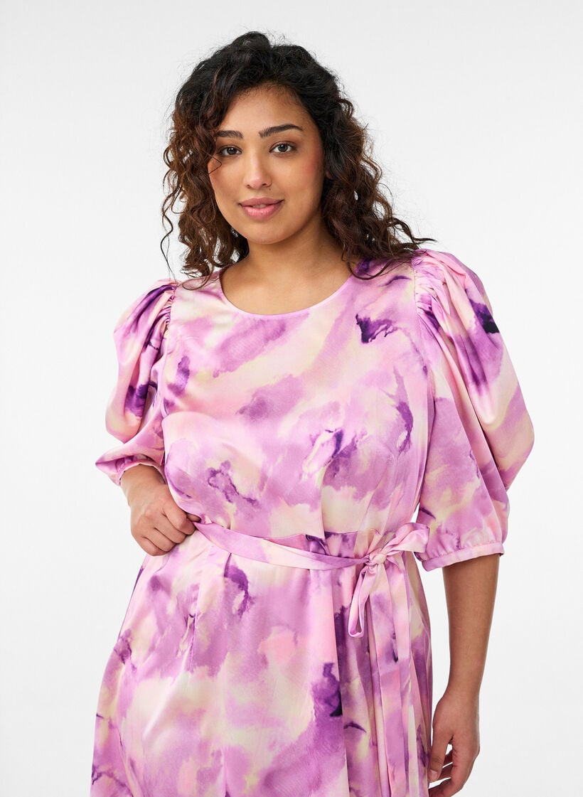 Kort&auml;rmad festkl&auml;nning med knytsk&auml;rp, Lila, Model image number 2