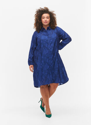 Lång jacquard skjorta, Mazarine Blue, Model image number 2