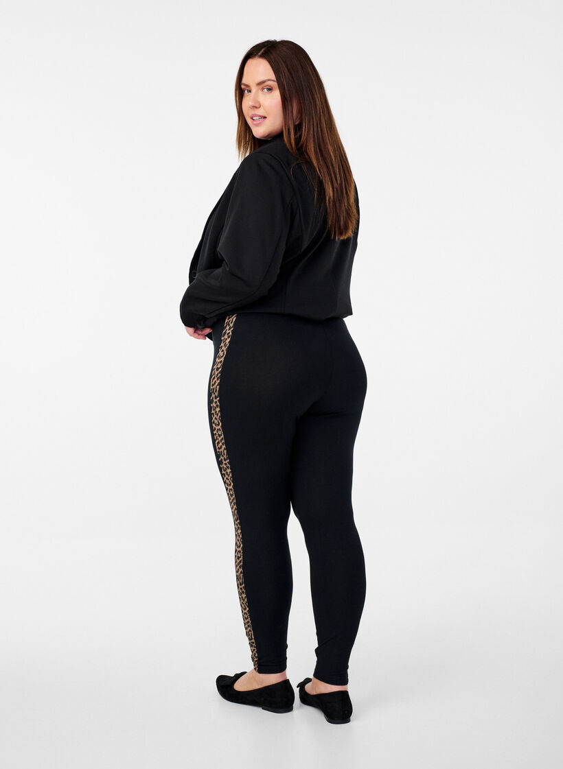 Leggings i viskos med leopardmönstrade ränder, Black W. Leo, Model image number 1