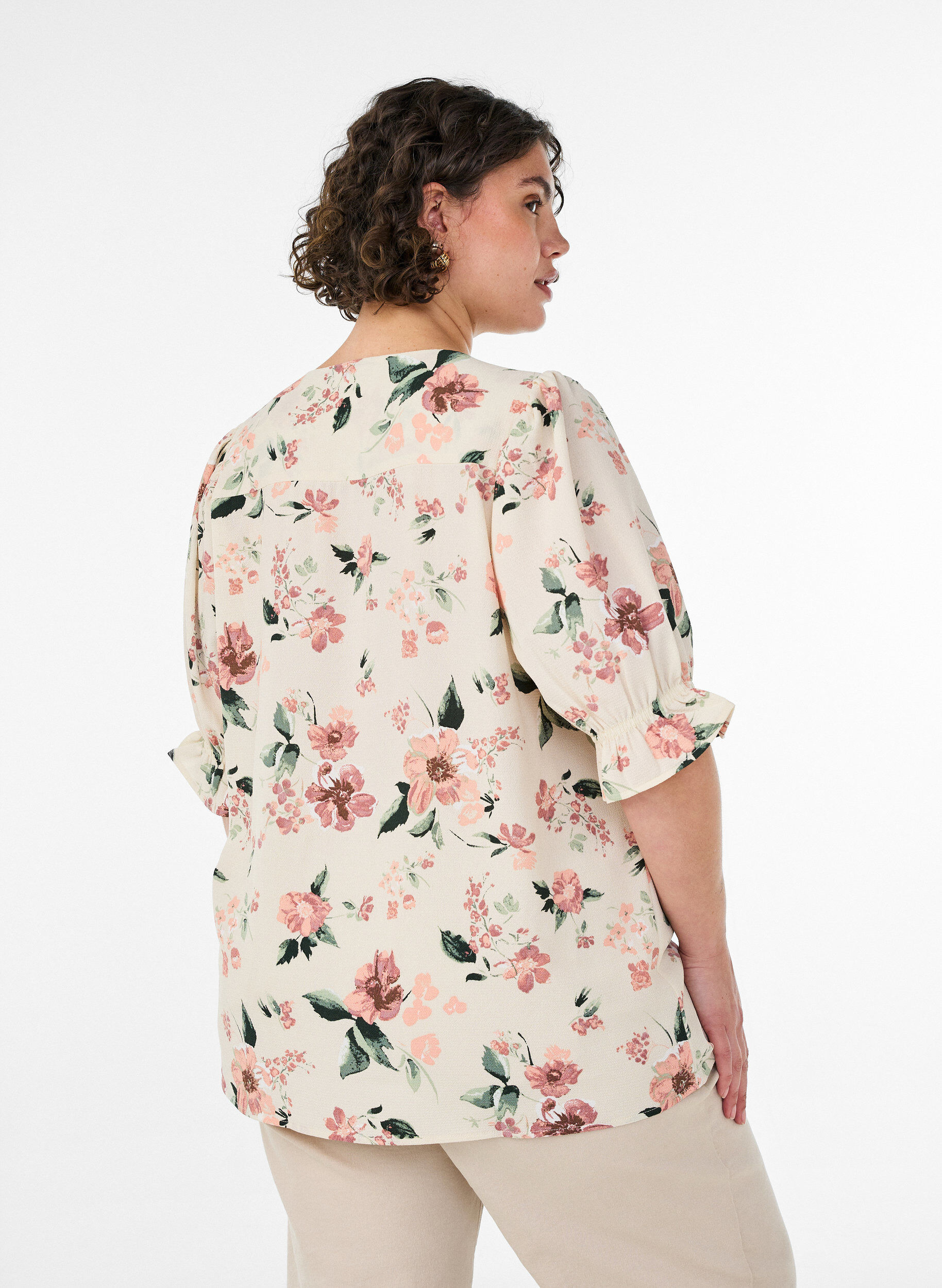 ZizziSkjortblus med halvl&aring;nga &auml;rmar, Rosa, Model image number 2