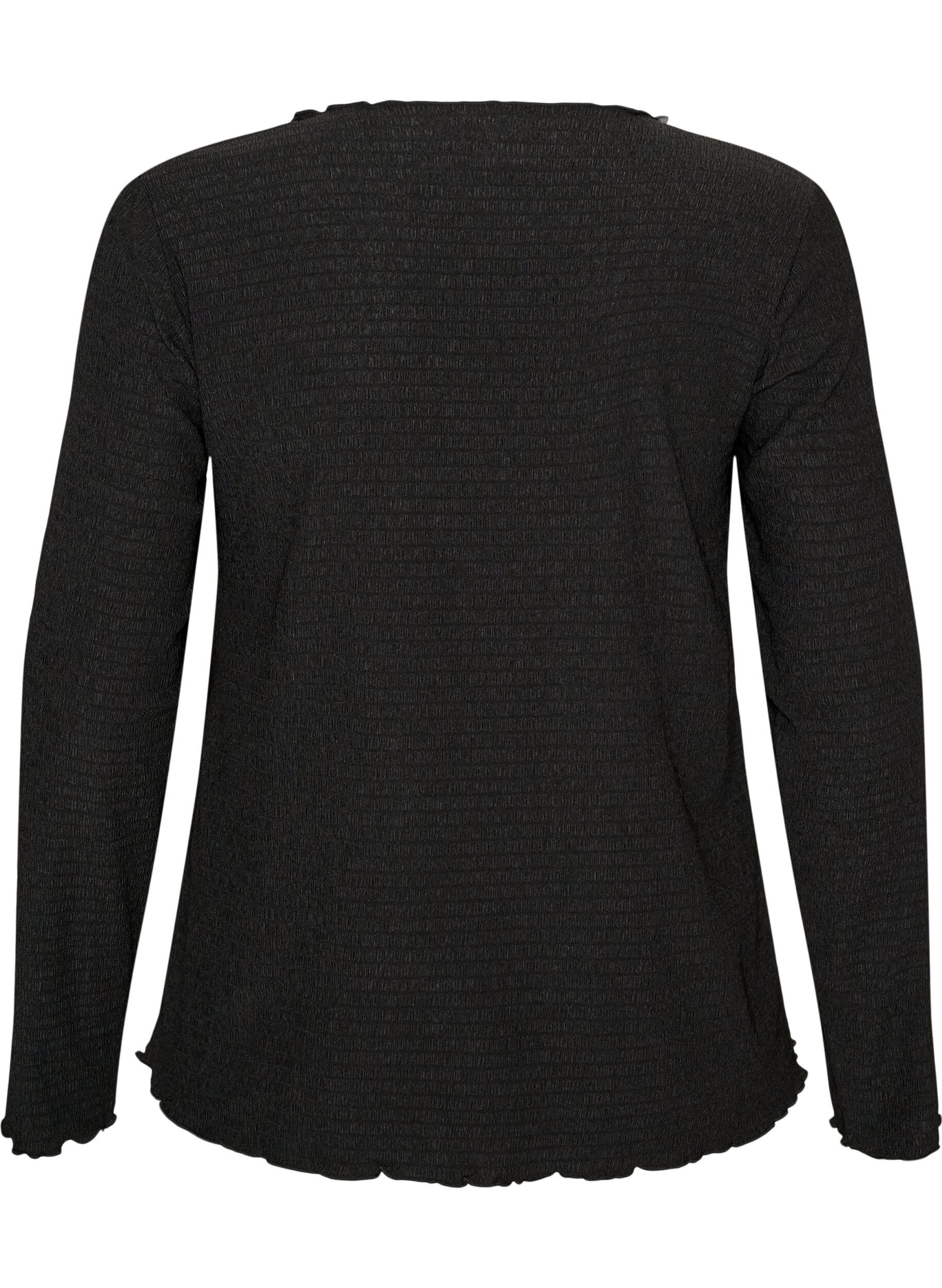 ZizziTexturerad blus med v&aring;giga kanter, Svart, Packshot image number 1