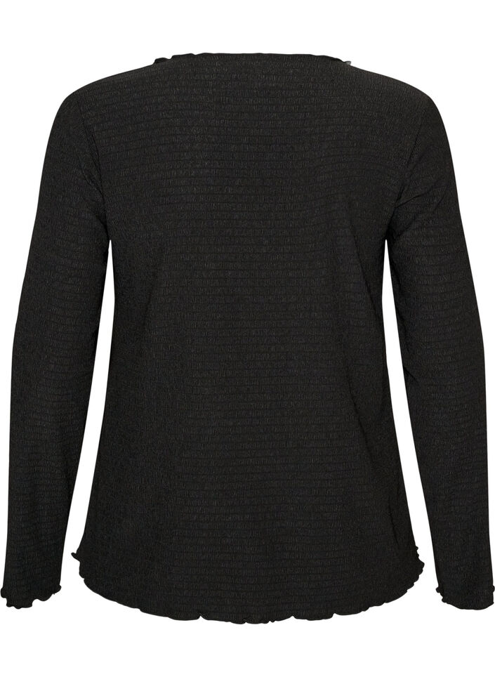 Texturerad blus med v&aring;giga kanter, Svart, Packshot image number 1