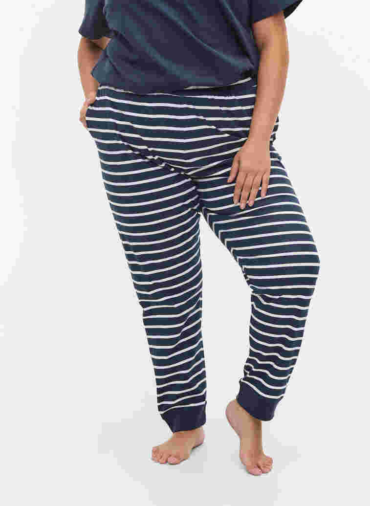 Pyjamasbyxor i bomull, Navy Blazer Stripe , Model image number 1