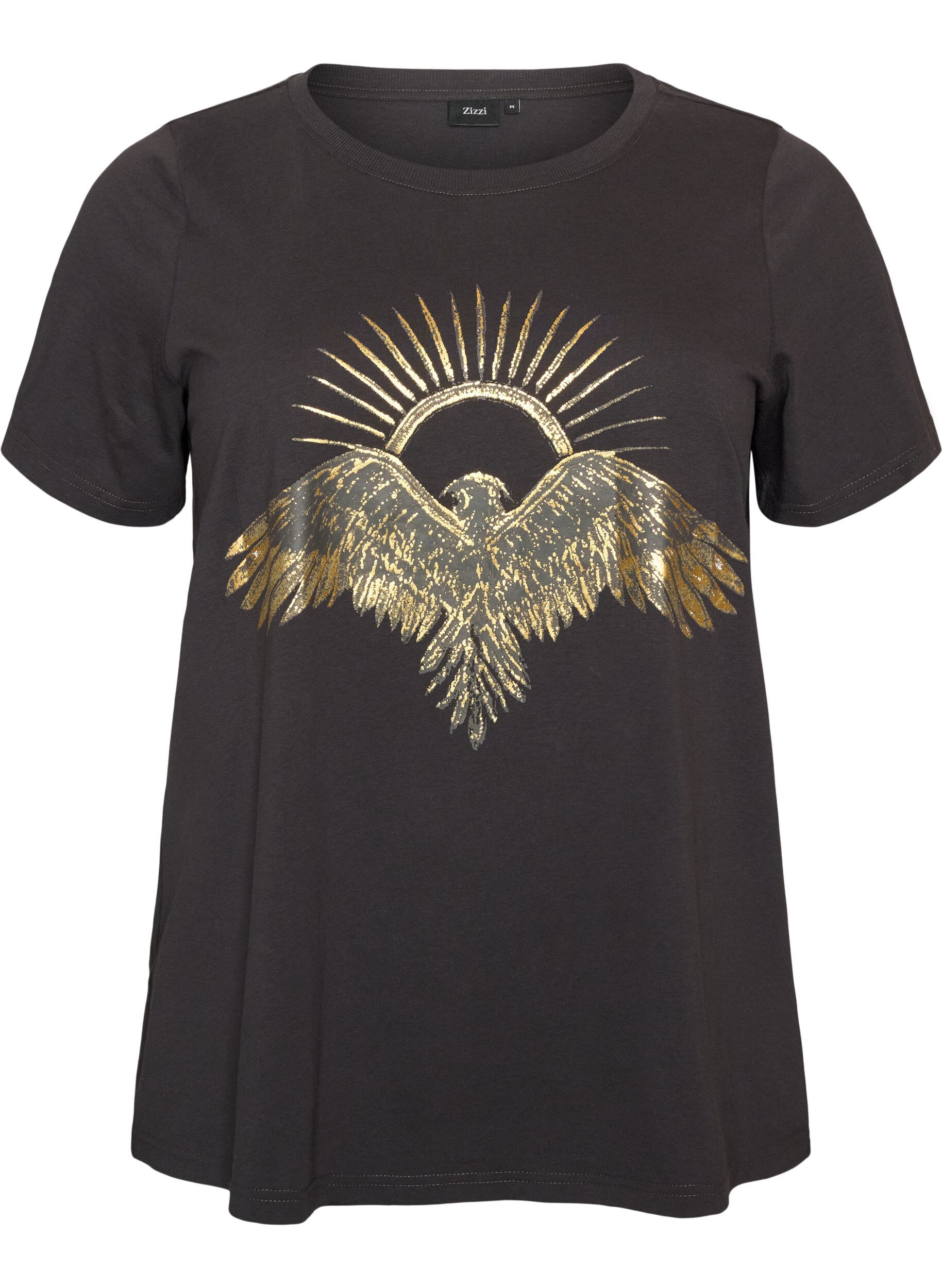 ZizziT-shirt i bomull med tryck framtill, Gr&aring;, Packshot image number 0
