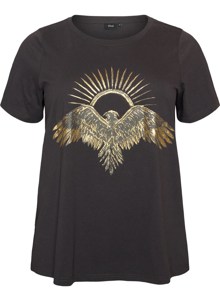 T-shirt i bomull med tryck framtill, Gr&aring;, Packshot image number 0