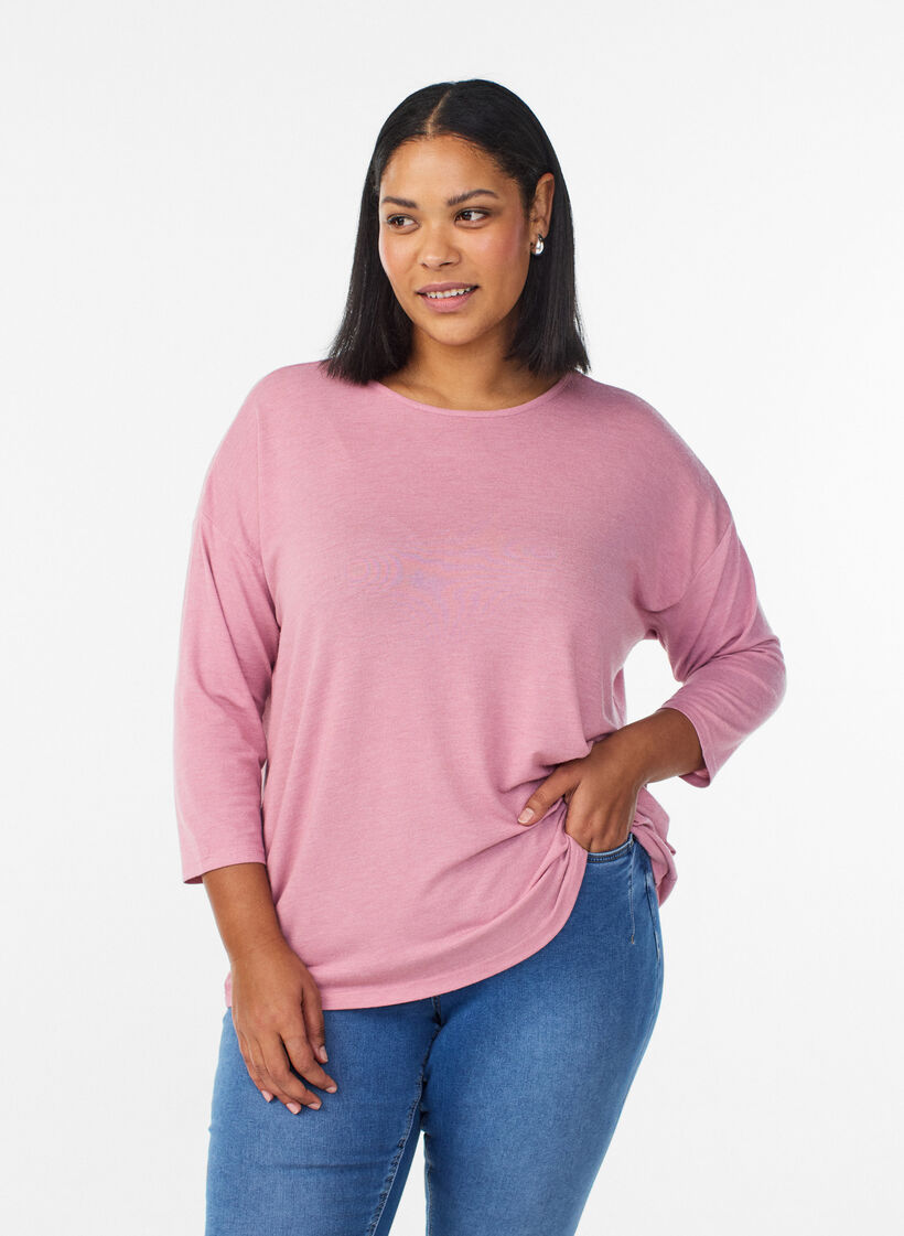 Jerseyblus med 3/4-&auml;rm, Rosa, Model image number 0
