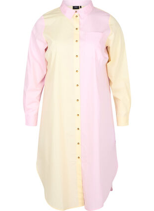 Lång bomullsskjorta med colour-block, Popcorn/Pink, Packshot image number 0