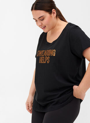 T-shirt till träning med print, Black Swearing, Model image number 2