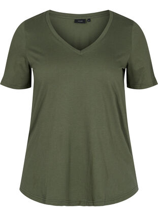 T-shirt i ekologisk bomull med v-ringning, Thyme, Packshot image number 0