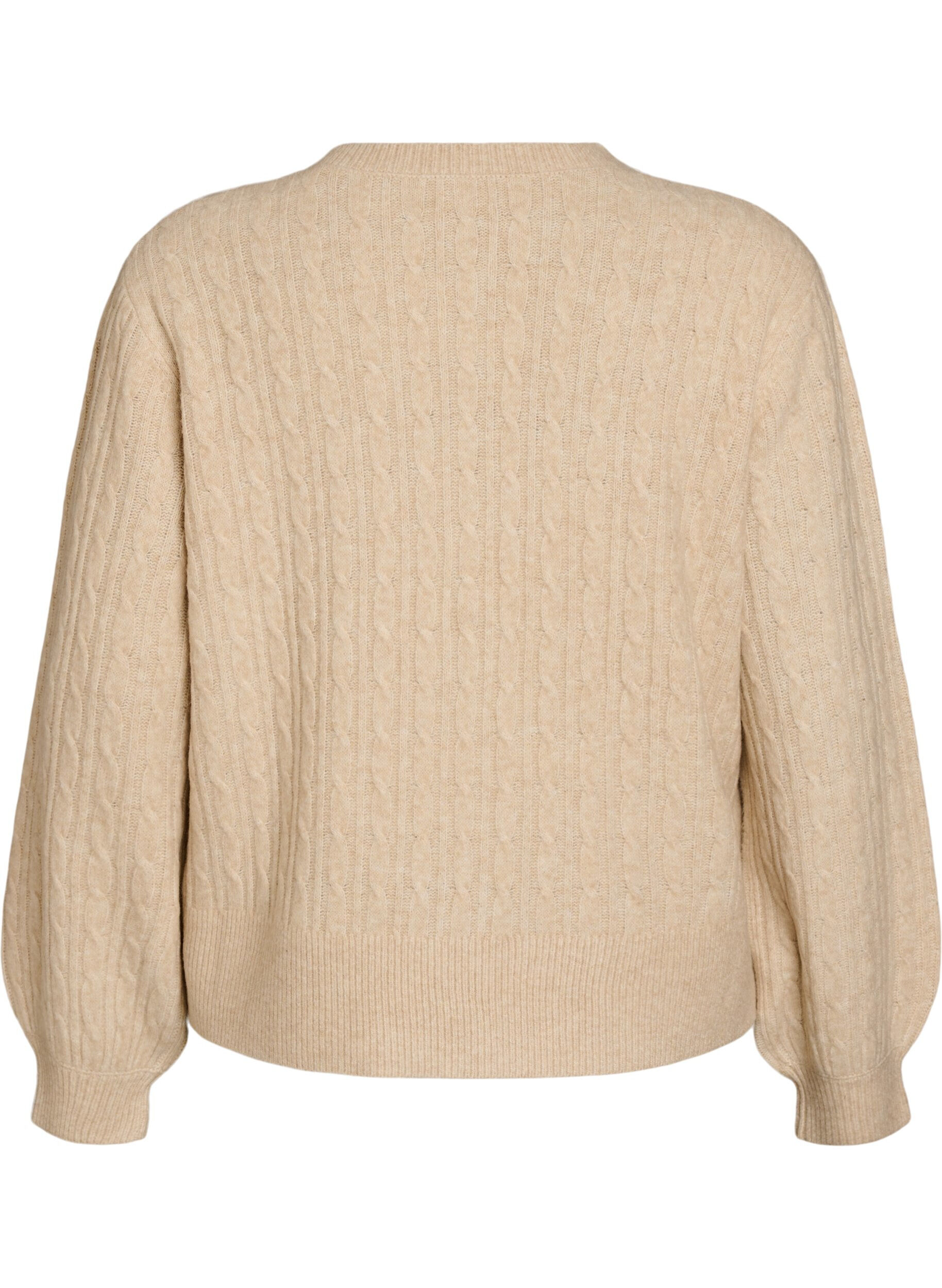 ZizziFl&auml;tstickad kofta med p&auml;rlknappar, Beige, Packshot image number 1