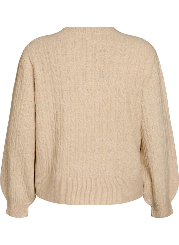 Fl&auml;tstickad kofta med p&auml;rlknappar, Beige, Packshot image number 1