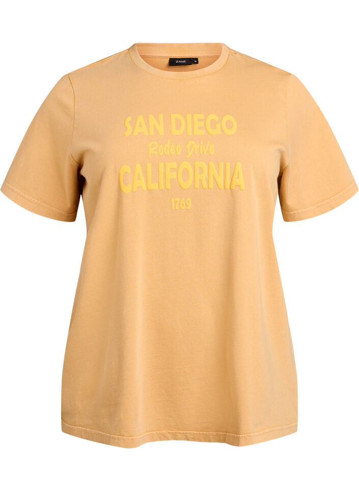 T-shirt i ekologisk bomull med coolt tryck, Gul, Packshot image number 0