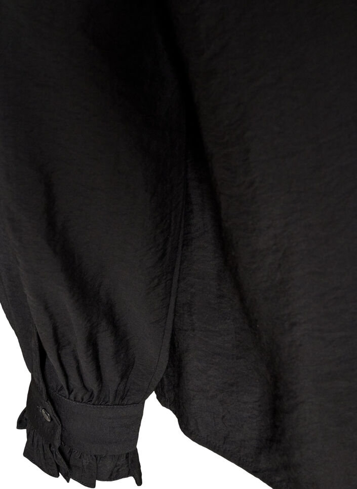 Skjortblus med broderade blomapplikationer, Svart, Packshot image number 3