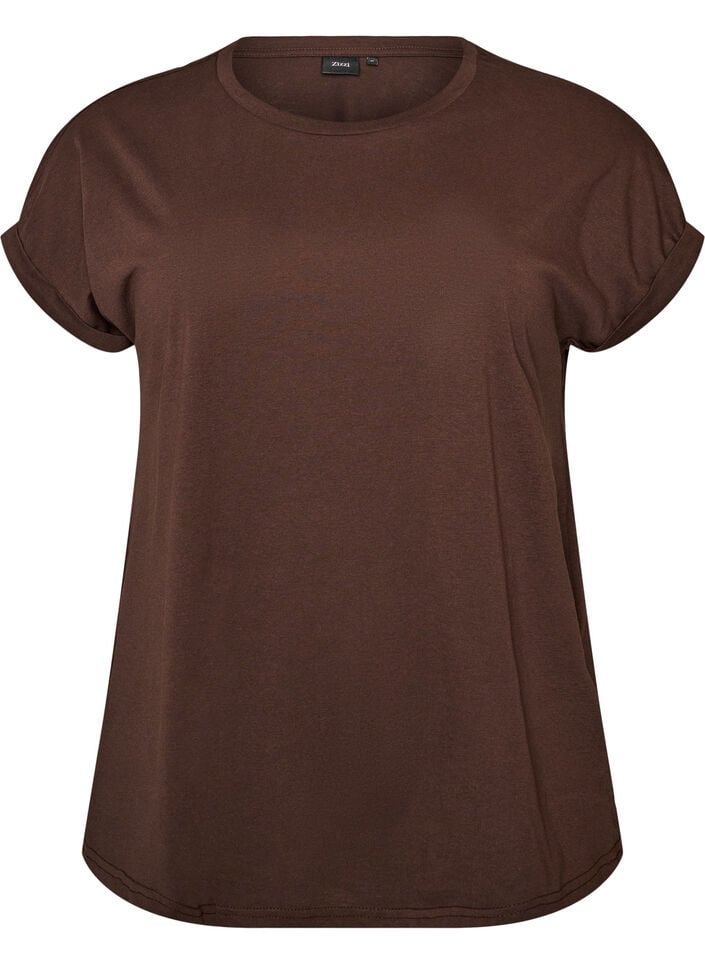 Kort&auml;rmad t-shirt i bomullsmix, Brun, Packshot image number 0