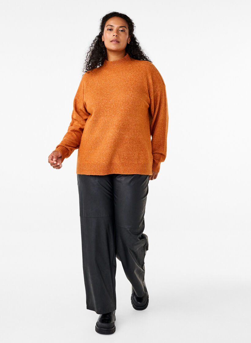 Stickad blus i ull med hög hals, Autumnal Mel., Model image number 2