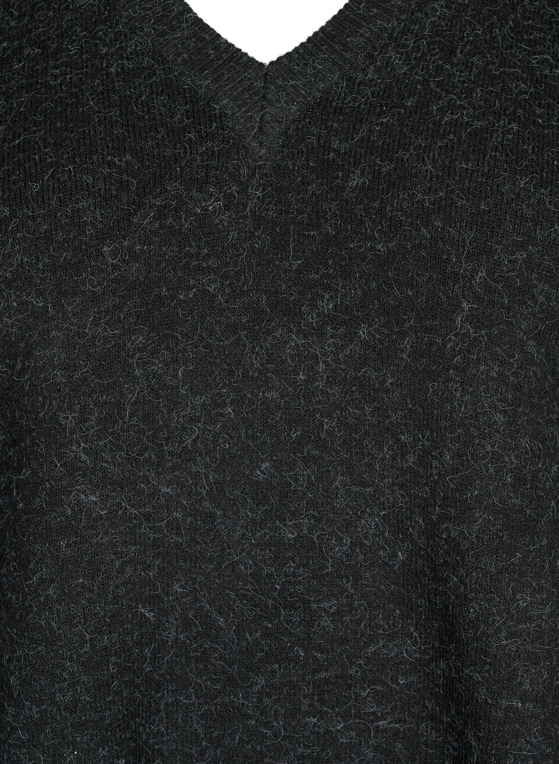 ZizziMelerad pullover med V-ringning, Dark Grey Melange, Packshot image number 2