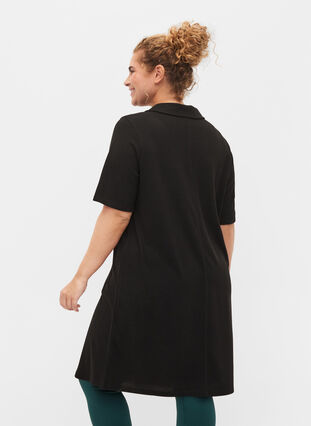 Kortärmad klänning med krage och dragkedja, Black, Model image number 1