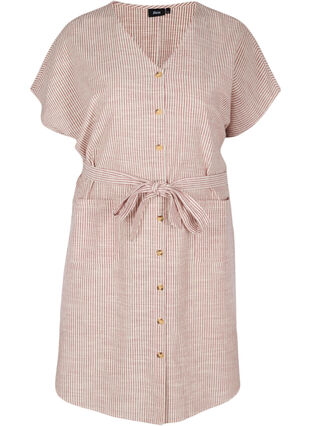 Randig skjortklänning i bomull med fickor, Dry Rose Stripe, Packshot image number 0