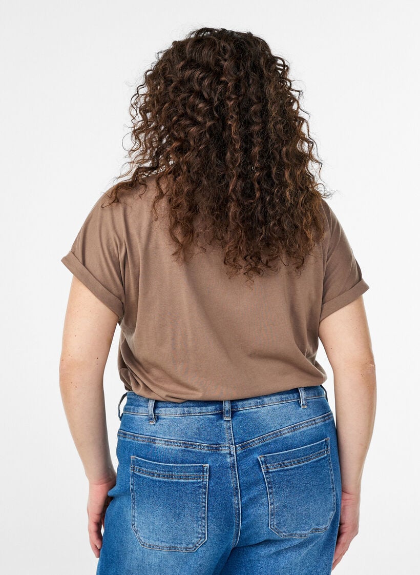 Kort&auml;rmad t-shirt i bomullsmix, Brun, Model image number 2