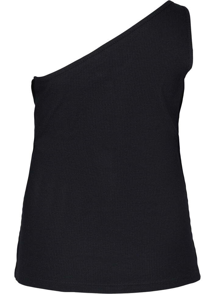 One shoulder-topp i bomull, Black, Packshot image number 1