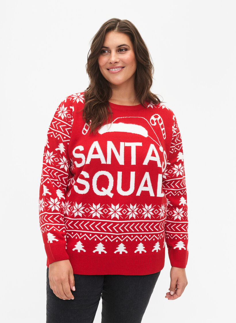 Tröja med julmönster, Tango Red, Model image number 0