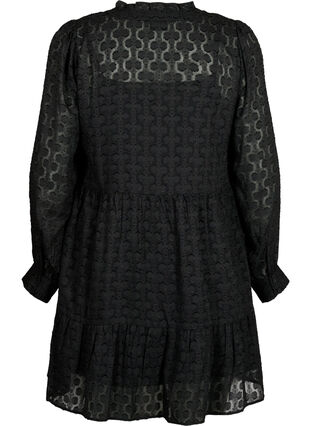 Jacquardklänning med volangkrage, Black, Packshot image number 1