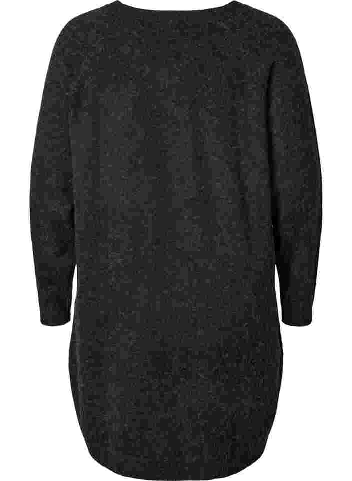 Stickad, melerad klänning med knappar, Dark Grey Melange, Packshot image number 1