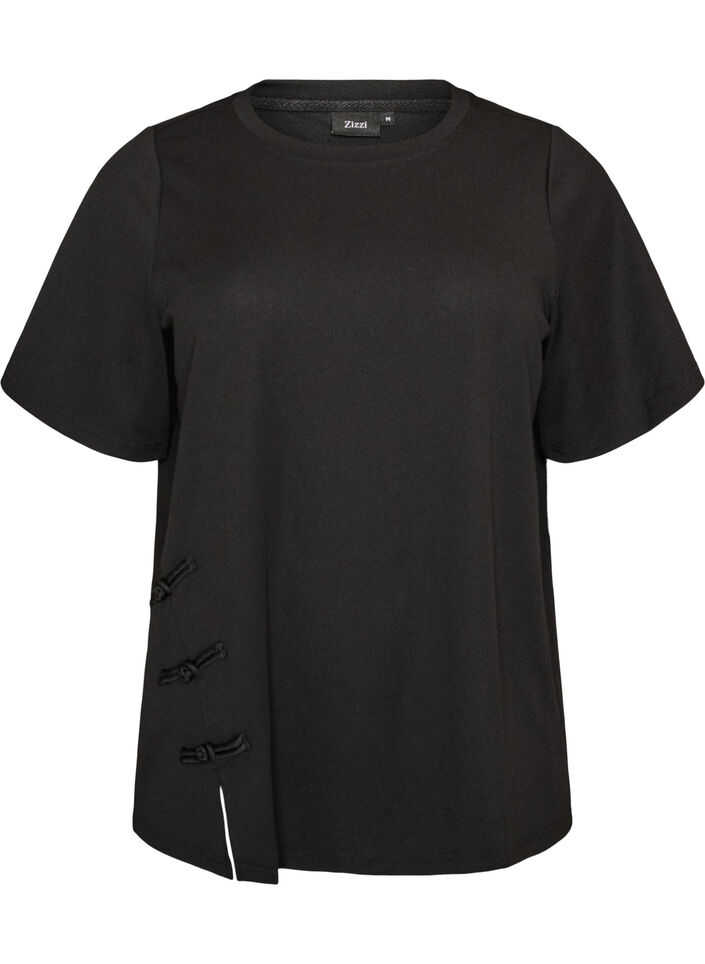 T-shirt med slitsar och dekorativ knutkn&auml;ppning, Svart, Packshot image number 0