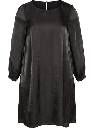 Klänning med skimmer och långa puffärmar, Black, Packshot image number 0