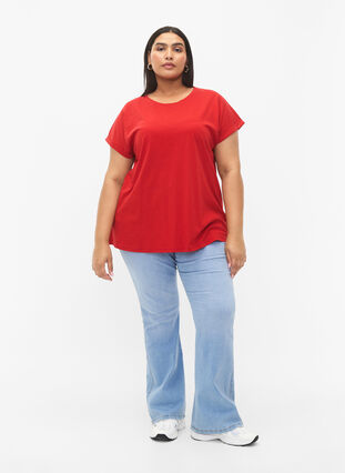 Kortärmad t-shirt i bomullsmix, Tango Red, Model image number 2