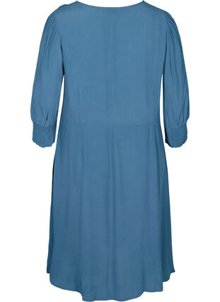 Viskos klänning med 3/4 ärmar, Real Teal, Packshot image number 1