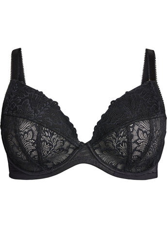 Plunge-BH med bygel och spets, Svart, Model