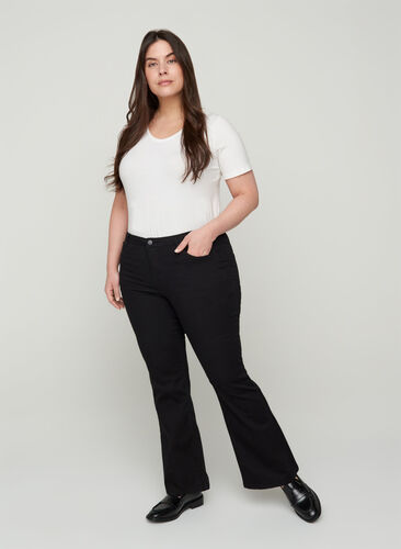 Ellen jeans med bootcut och hög midja, Black, Model image number 0