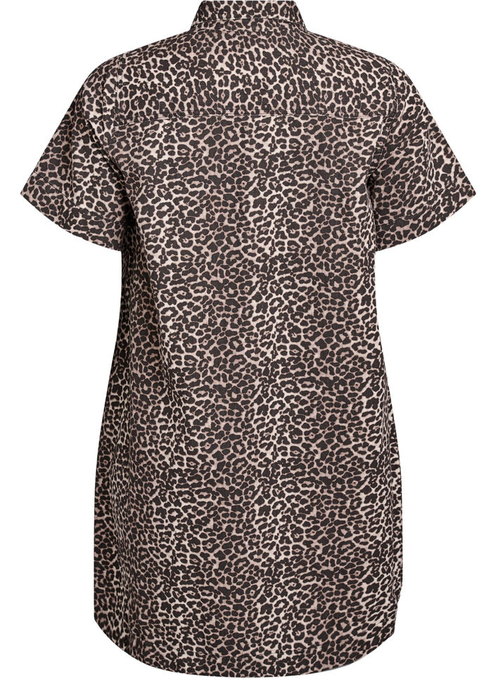 Jeansklänning med leopardmönster, Brun, Packshot image number 1