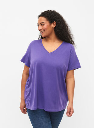 Kortärmad t-shirt med v-hals, Ultra Violet, Model image number 0