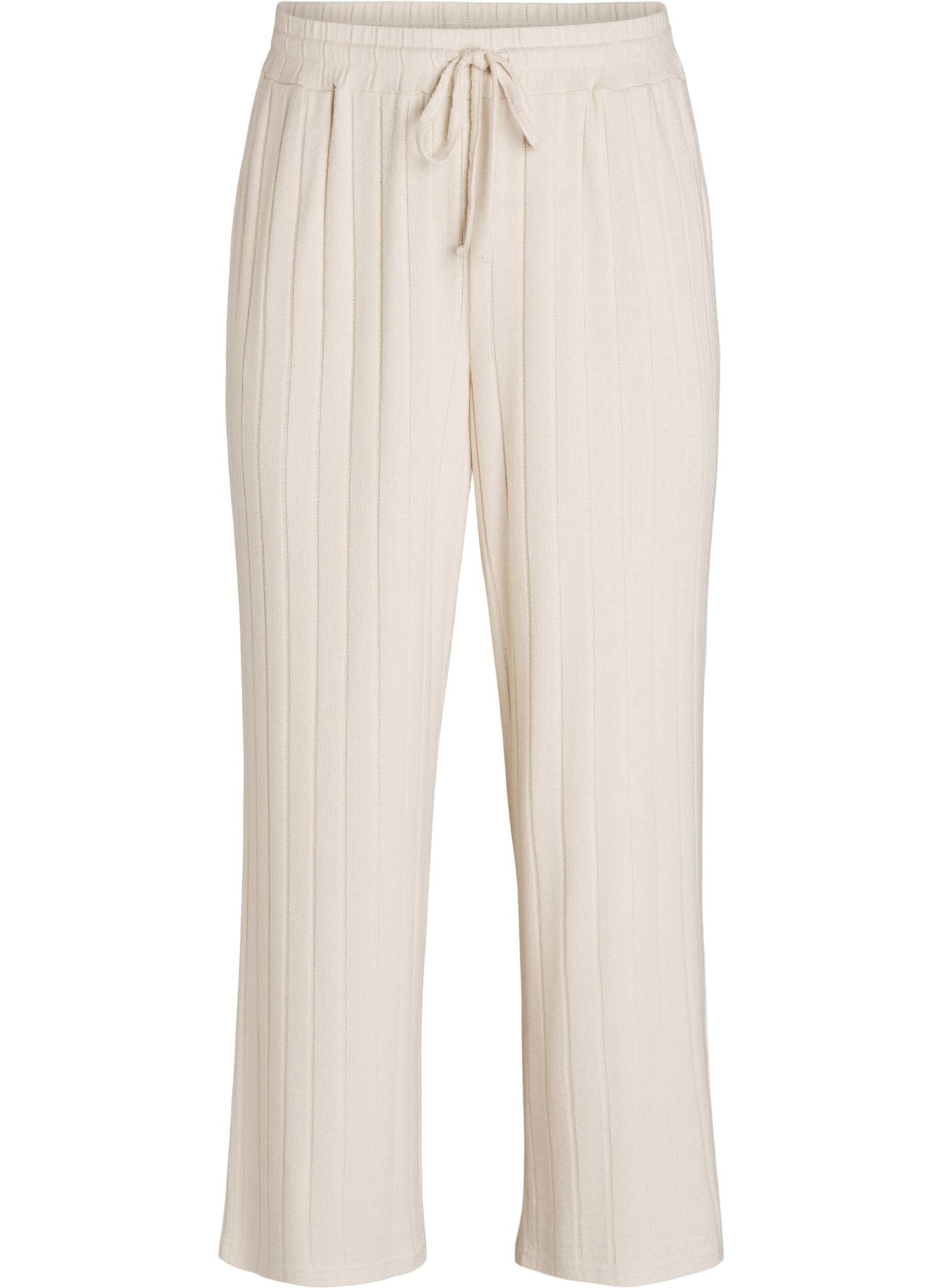 Loungebyxor i ribbad jersey med h&ouml;g midja