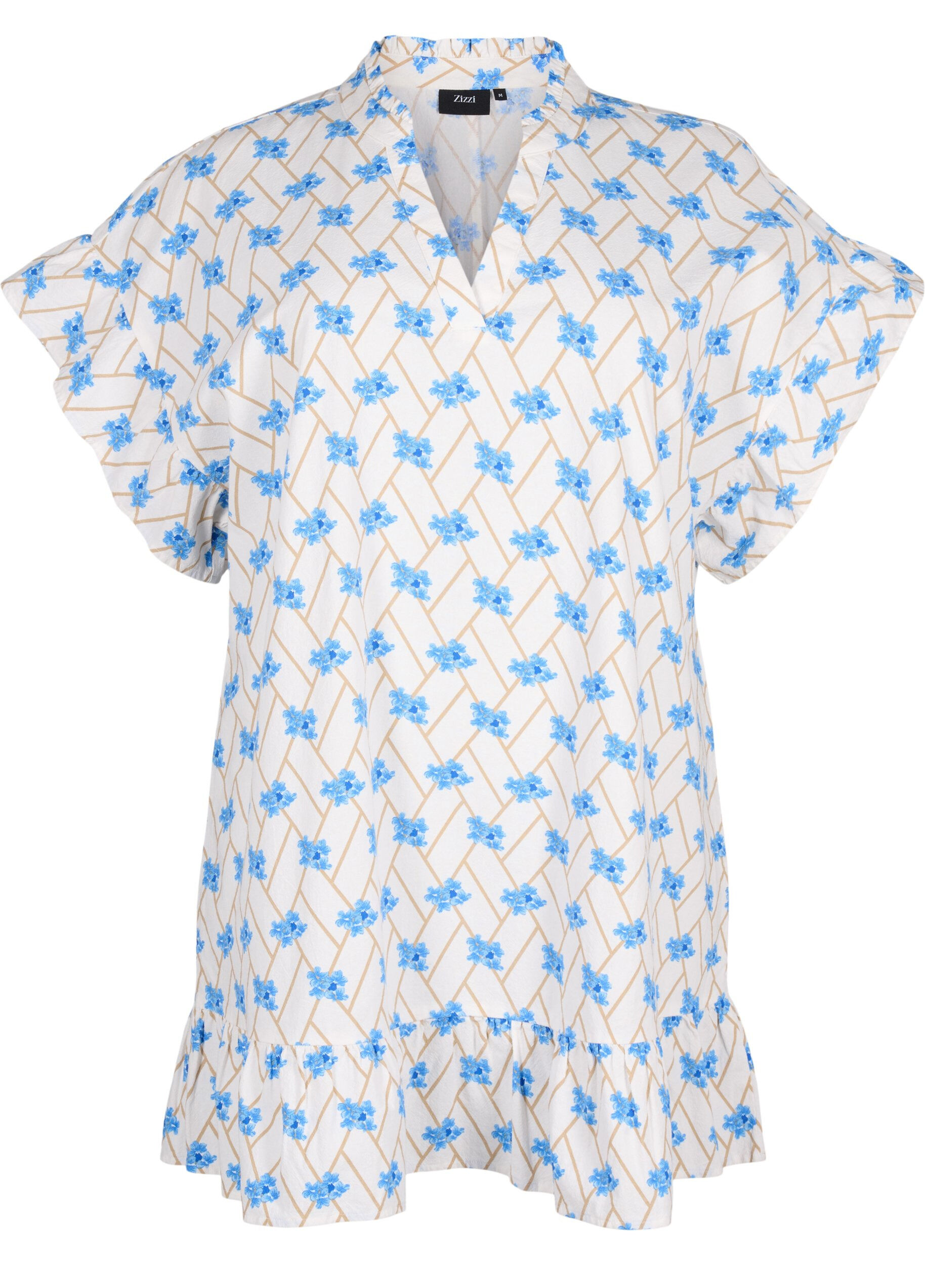 Zizzi Blommig bomullstunika, Snow White Flower, Packshot image number 0