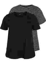 2-pack t-shirt i bomull, Black/Black Stripe